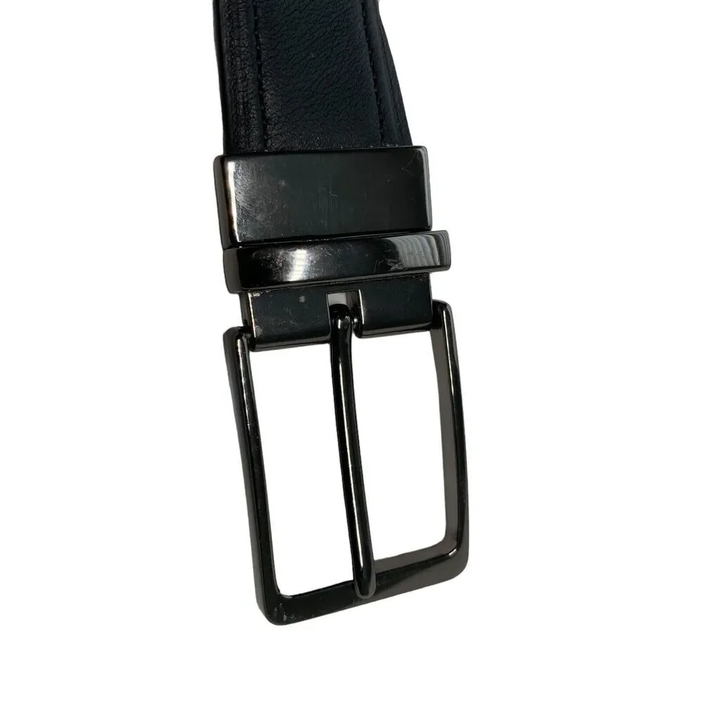Full Grain Cowhide Leather Belt Mens Reversible Buckle Black/Brown 49 Inches